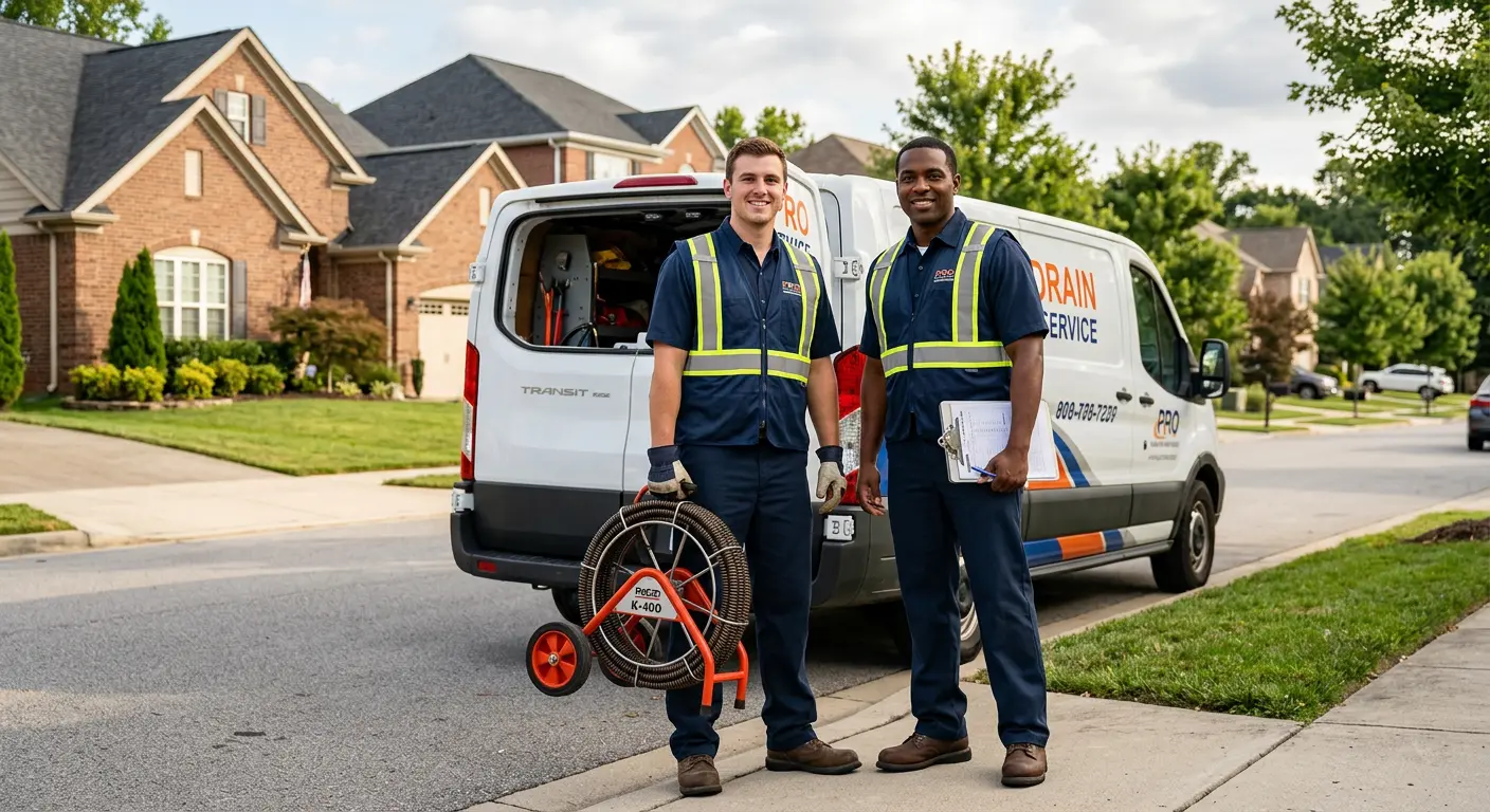 Sewer and drain service team with equipment ready for work in Innsbrook