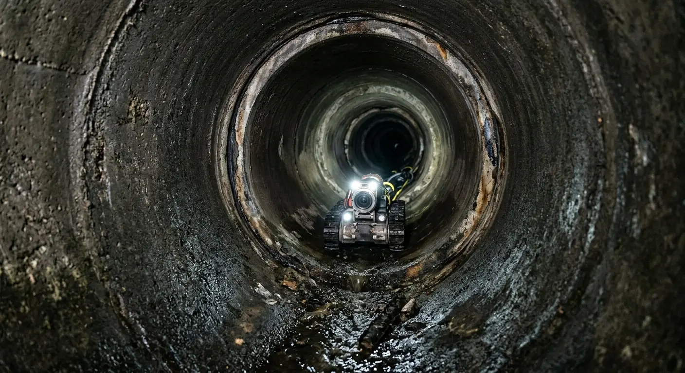 Robotic sewer camera inspecting pipe interior for Sewer Line Cleaning in Innsbrook